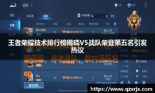 王者荣耀技术排行榜揭晓V5战队荣登第五名引发热议